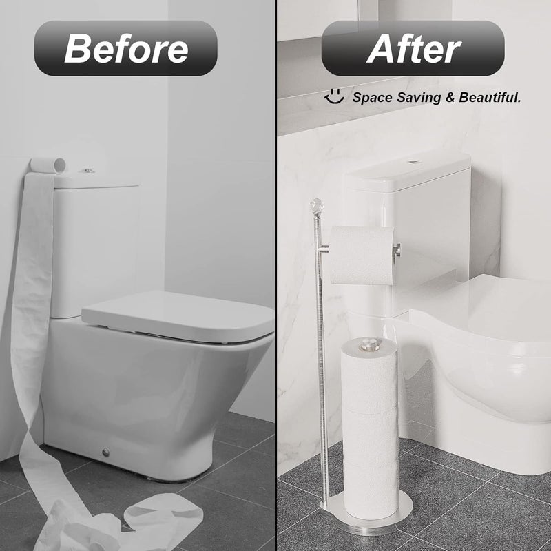 Kasunto Toilet Paper Holder for Bathroom, Heavy Weighted Metal Free Standing Toilet Paper Storage with Crystal Ball, Toilet Paper Stand for Bathroom Accessories, Brushed Nickel [Holds MEGA Rolls] - Image 2